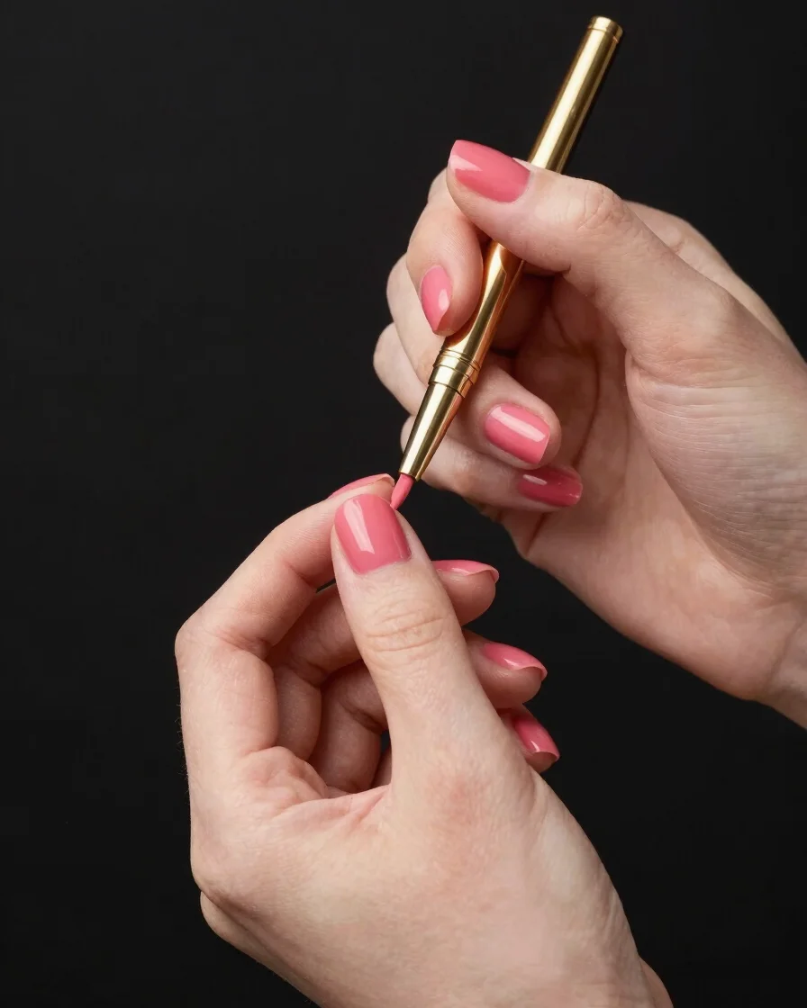 Gros plan éditorial sur une manucure soignée aux ongles roses, lu